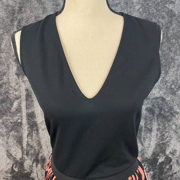 'S Max Mara Checkered Chiffon Sleeveless V-Neck Midi Dress Black Lined Sz S - Picture 2 of 12